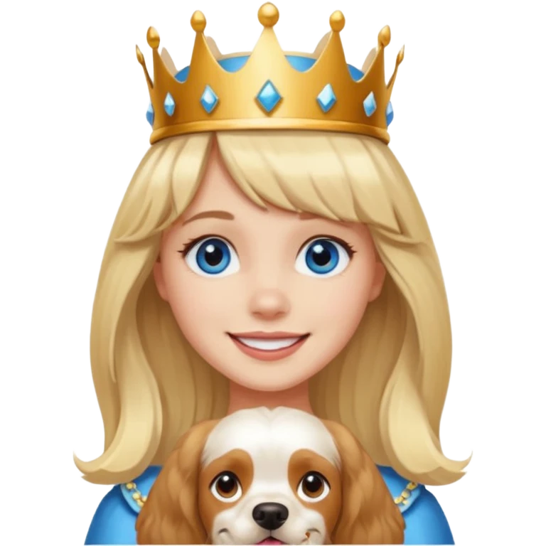 simple Blonde girl with bangs and blue eyes, and a simple crown. giving cockerspaniel energy emoji