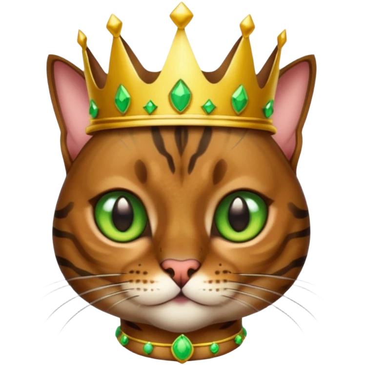 dark brown bengal cat with crown with green eyes emoji