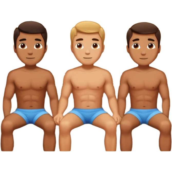 three young half-naked men sit in the hot sauna emoji