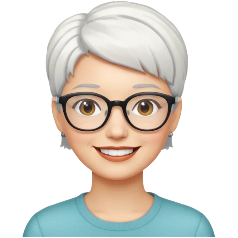 visage femme a lunettes cheveux courts blancs emoji