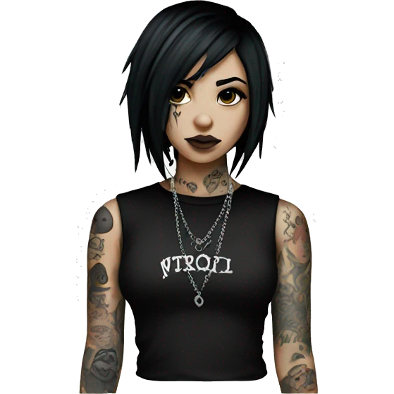 emo girl with black hair tattoos and piercings emoji