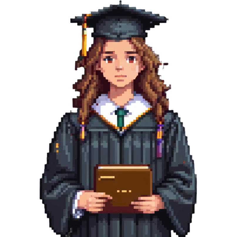 disappointed student holding a failed exam, wearing a graduation cap emoji