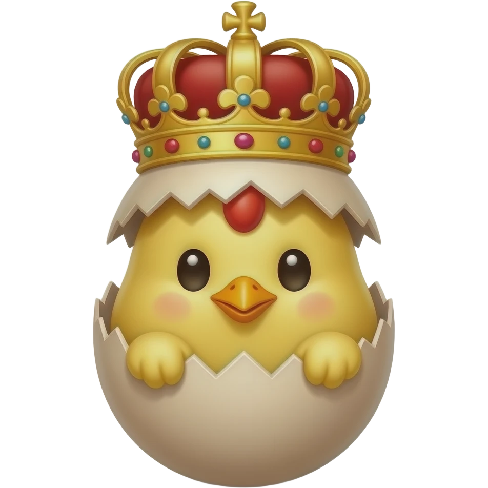 Hatched chick emoji coming out of an egg and a red-crown-embedded queen's crown on top - anime style emoji