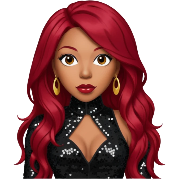 K. Michelle with long dark red hair, black sequin outfit emoji