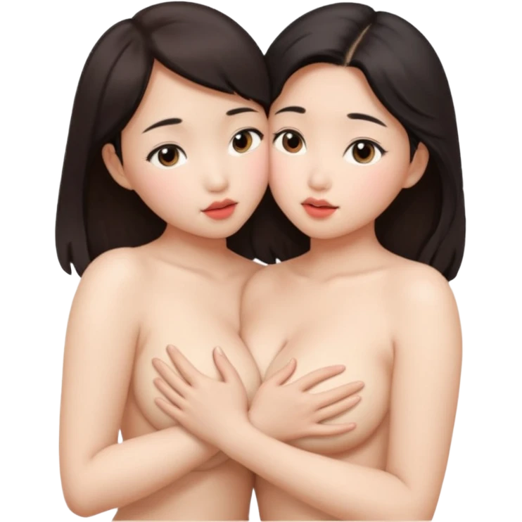 naked asian women kissing while holding boobs emoji