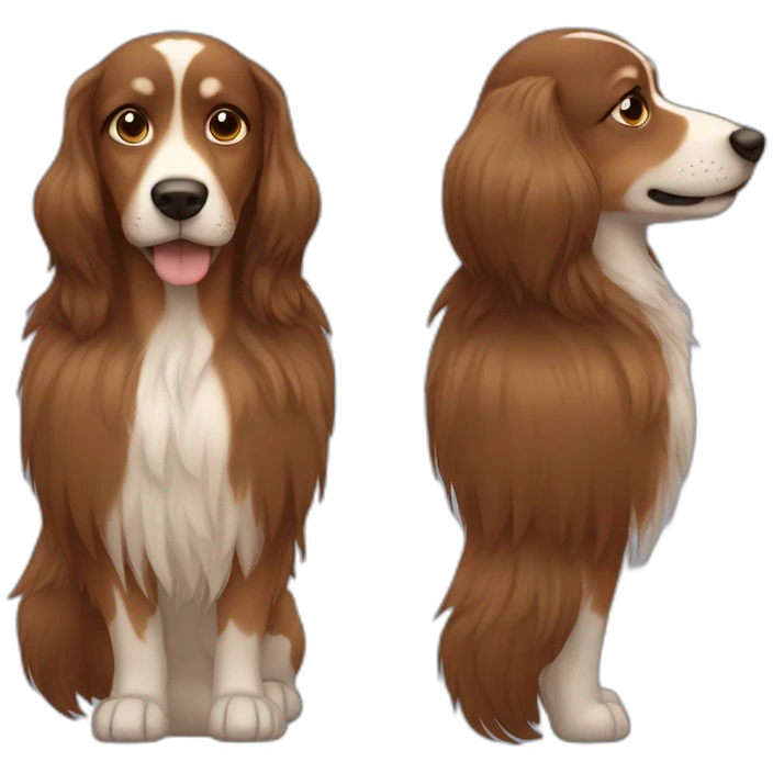 dog with long hair brown mid size and different shades of brown hair emoji