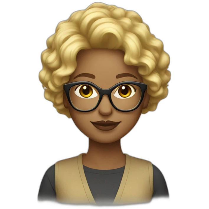 female graphic designer in gold big glasses blonde short curly hair emoji