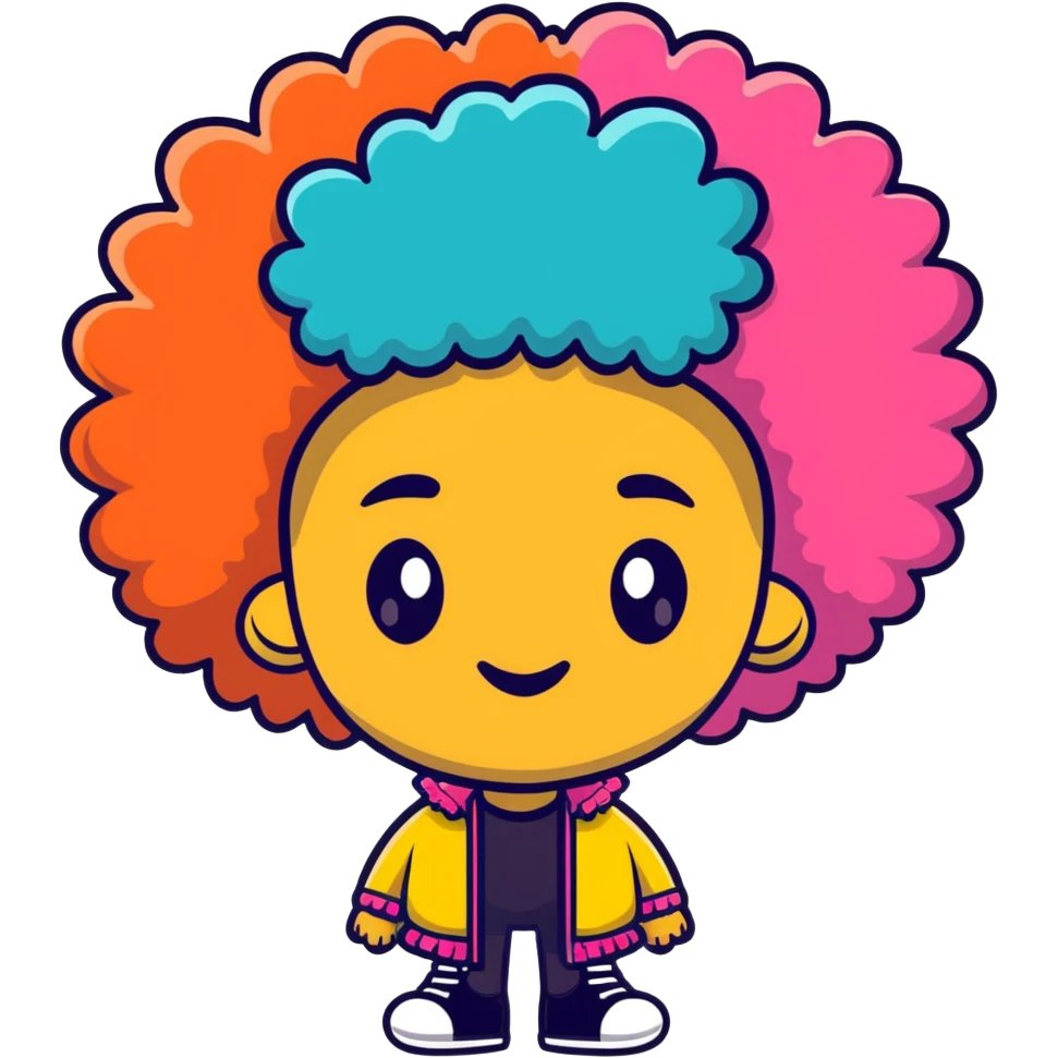 Funky character with colorful afro hairstyle, disco style emoji