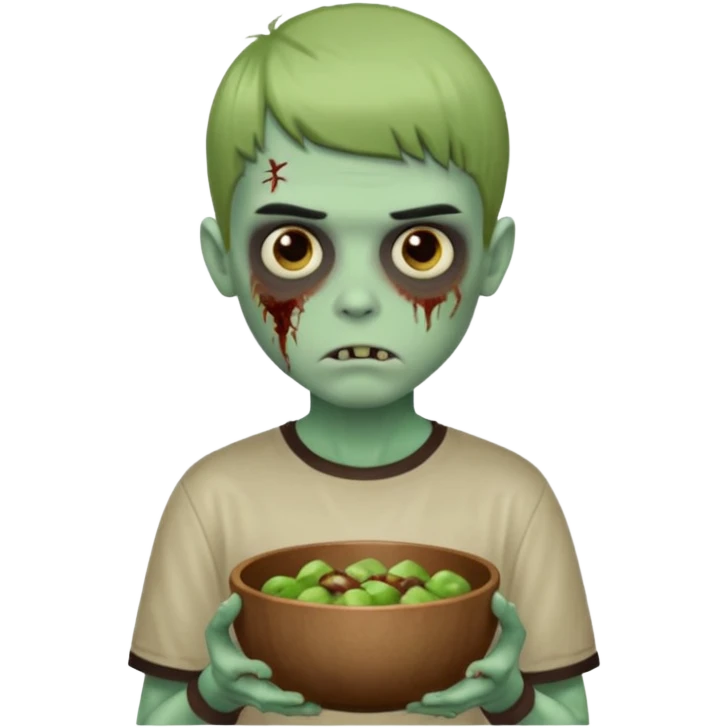 Garoto zumbi com camisa alternativa cabelo castanho quase tijelinha mas não tijelinha emoji