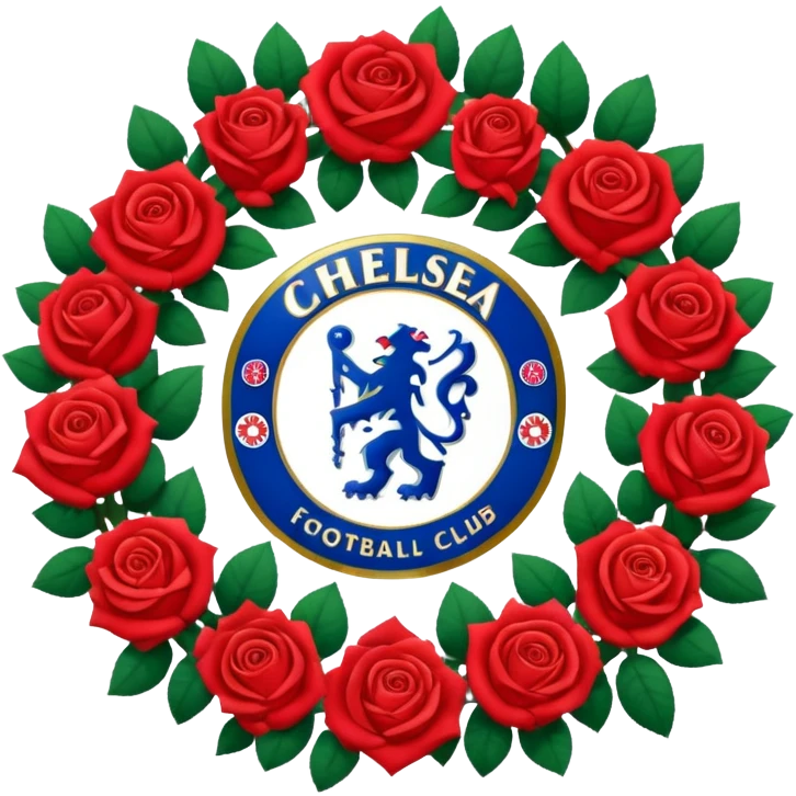 Chelsea football club logo in a wreath of red roses emoji