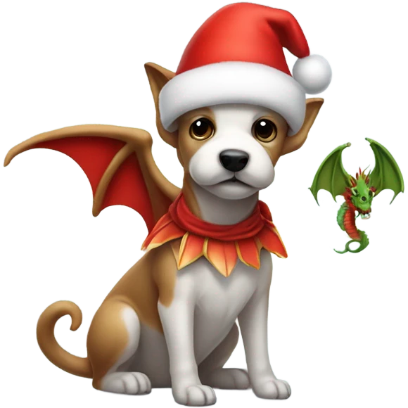 Terrier dog with dragon wings and tail wearing a Santa hat emoji
