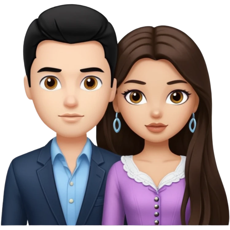 a pretty fair bratz girl with long brown hair and handsome white man with black hair emoji