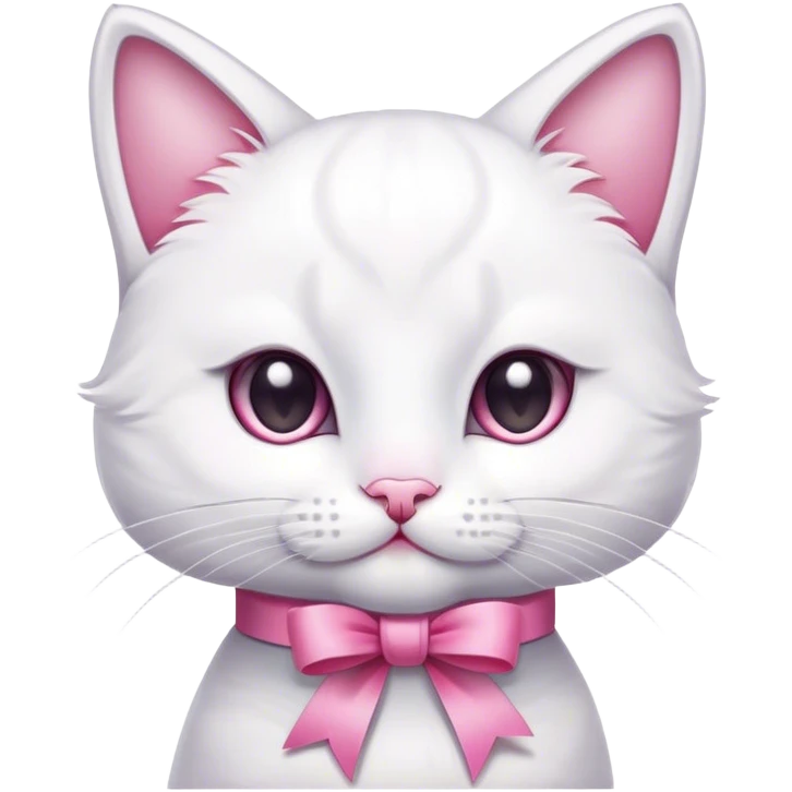 white kitty pink ribbon  emoji
