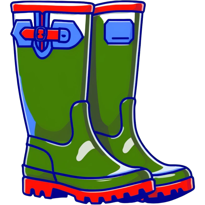 red and blue patterned wellington boots with mud splashes emoji