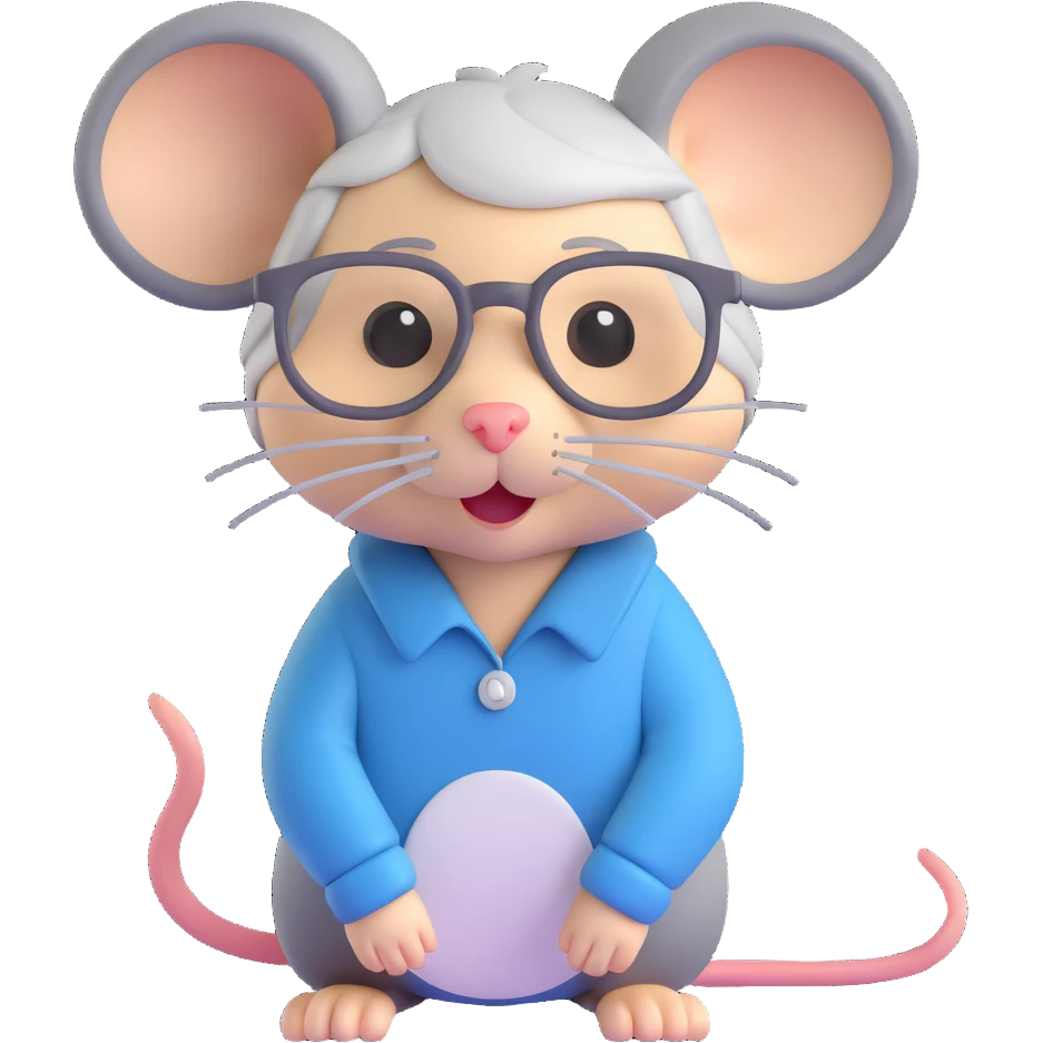 female mouse with very short gray-blond hair, wearing glasses emoji