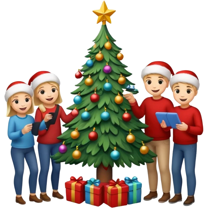 people decorating a Christmas tree emoji