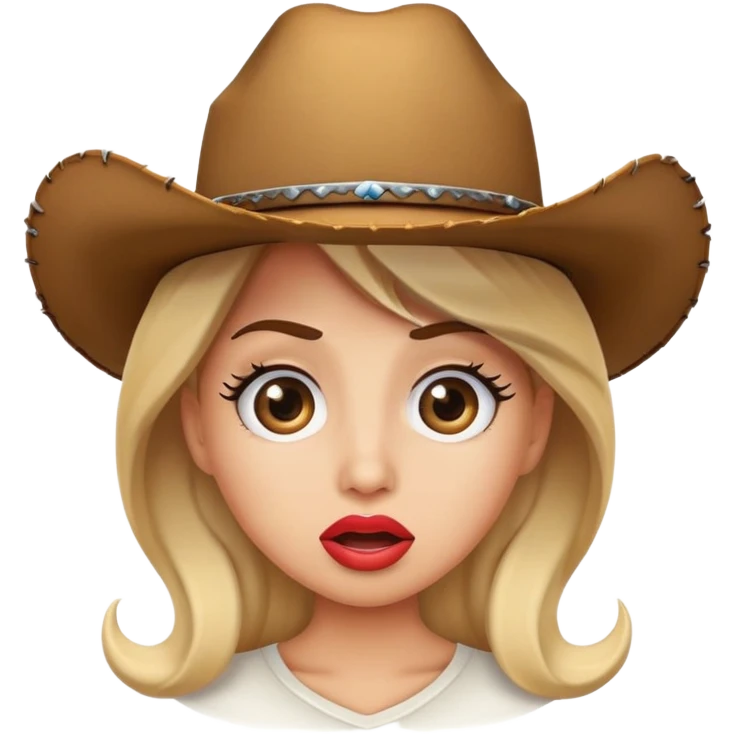 A surprised emoji with big lashes and juicy lips and a cowboy hat  emoji