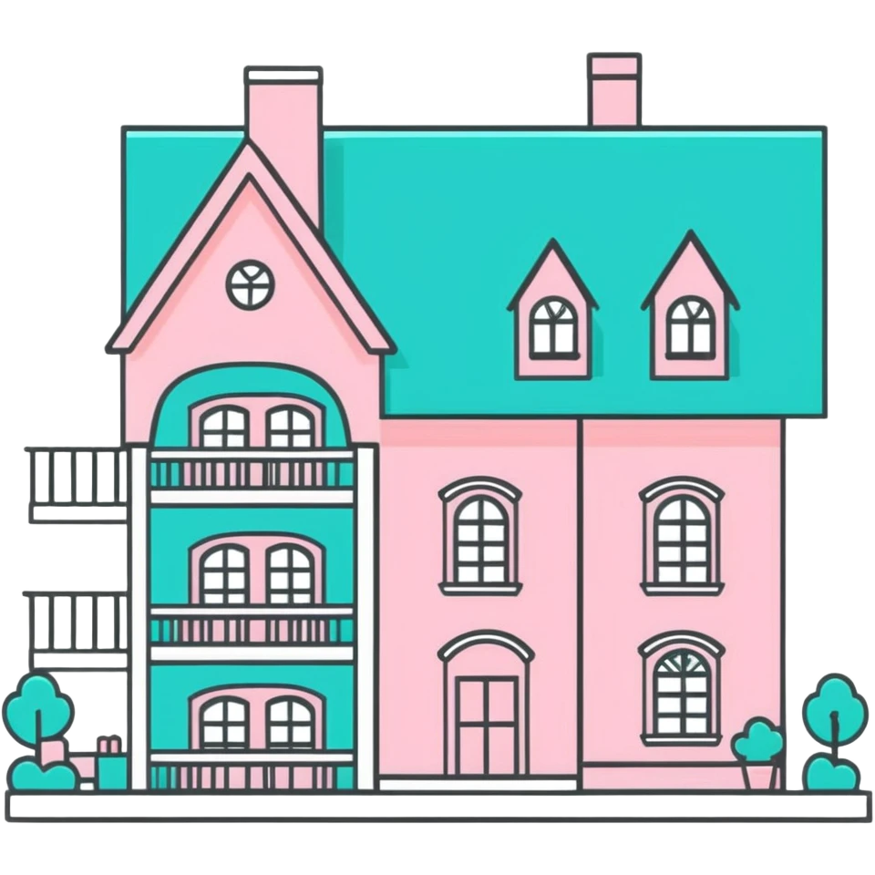 cute pastel pink dollhouse with miniature furniture emoji