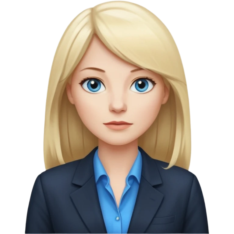 40 yr old white woman, pale skin, long straight blond hair parted in center, blue eyes, bangs, dress clothes for work emoji