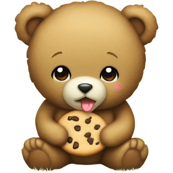 Cute Teddy bear eating a cookie sitting on grass emoji