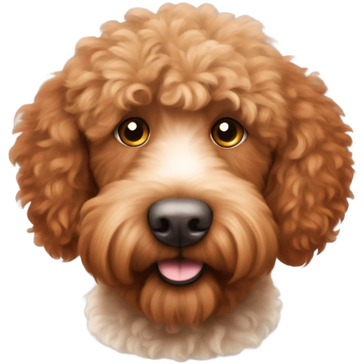 Red labradoodle with more fluff and small white fur under chin  emoji