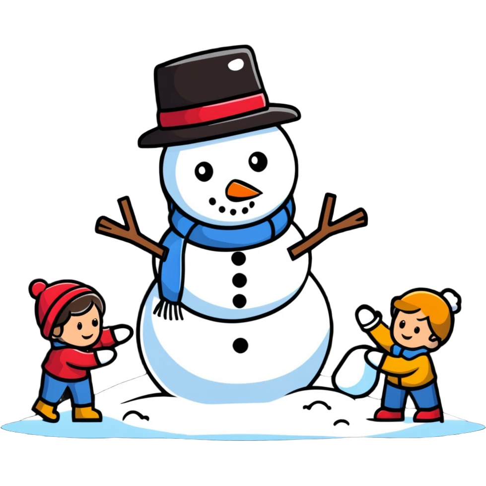 bright and playful kids building a snowman emoji