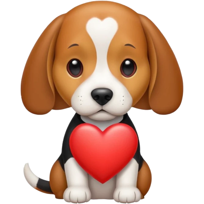 tri-color beagle dog holding heart emoji