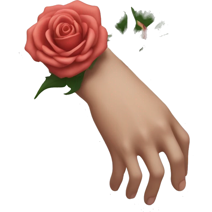 An image of a hand with a large rose thorn stuck in the skin, causing a slight distortion around the wound emoji