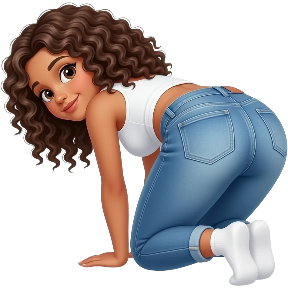 Curly hair light skinned girl bent over butthole exposed emoji