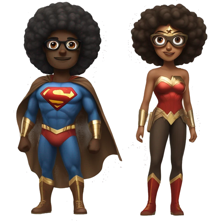 afro wonderwoman with brown superman with glasses emoji