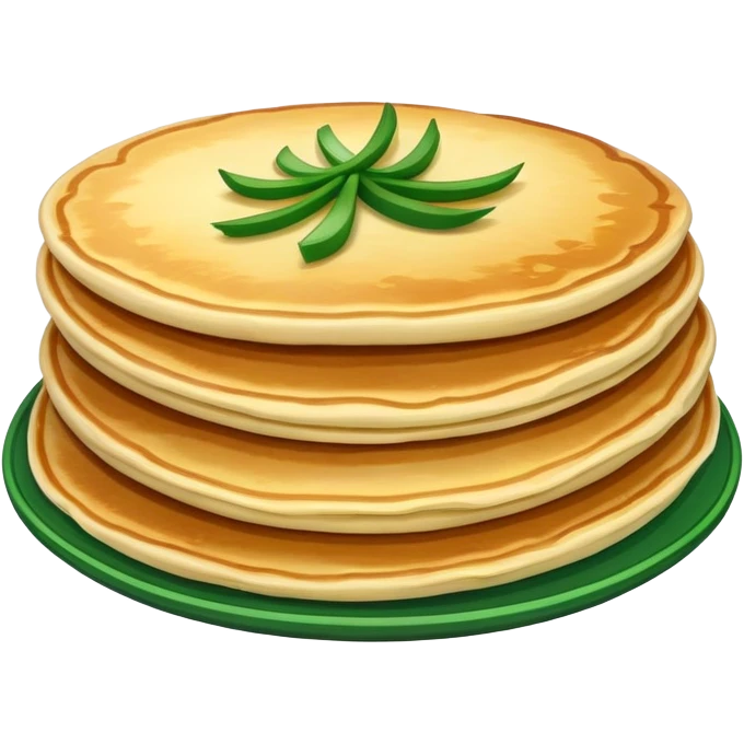 Chinese scallion pancake with visible layers and green onions, simplified emoji style with bold outlines and bright colors, cartoon style crispy Cong You Bing emoji
