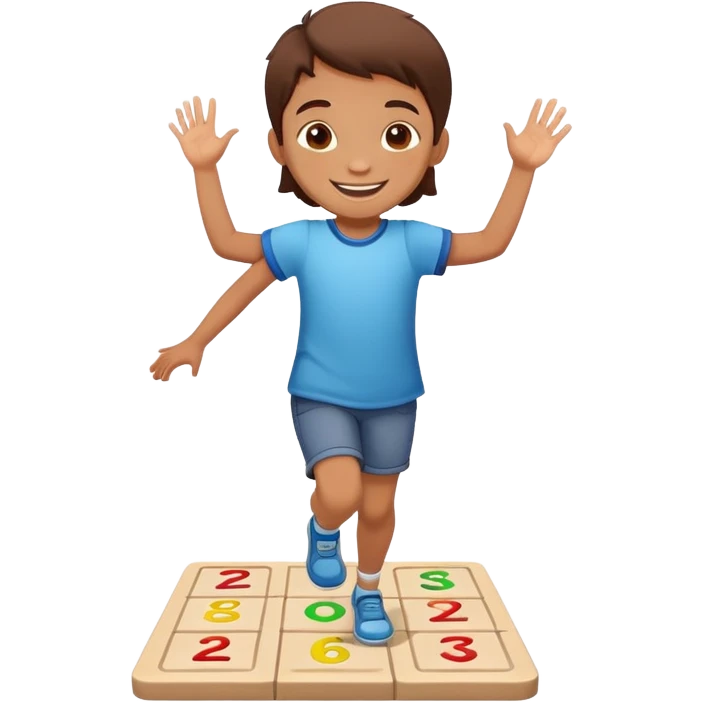 child playing hopscotch, happy and energetic emoji