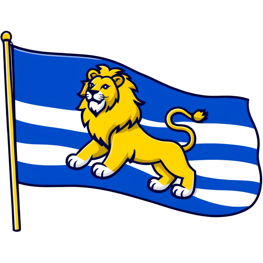 Flag of Zeeland with blue and white wavy stripes and a yellow lion emoji