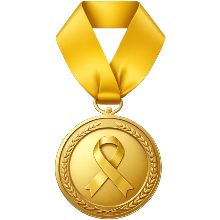 A golden medal with a glossy finish, featuring a central gold awareness ribbon symbol emoji