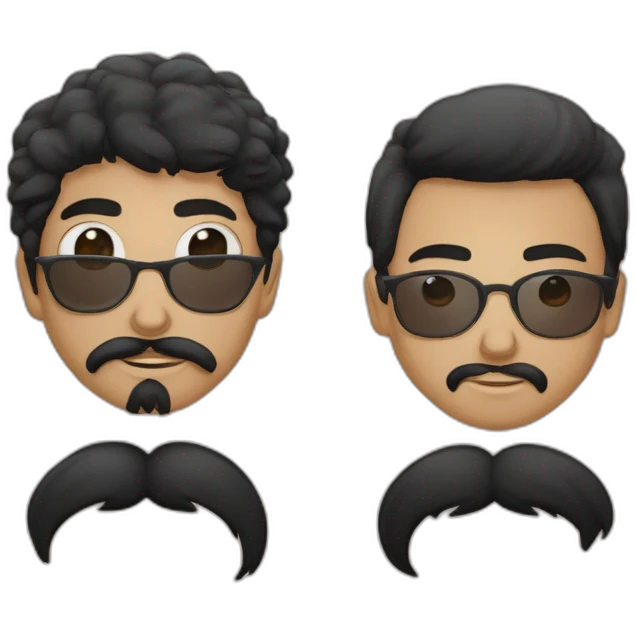 Joven japones de ojos negros, con barba de candado y bigote negro. Cabello lacio y gafas rectangulares negras emoji