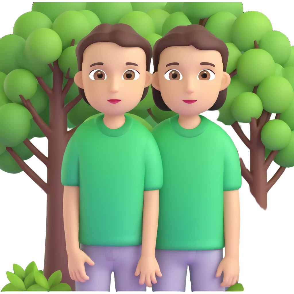 boy with straight short brunette hair brown eyes and tree behind emoji