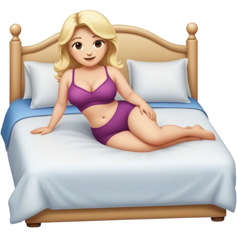 fullbody voluptuous blonde woman, emoji style, on bed, wide pose, safe for work, relaxed and happy emoji
