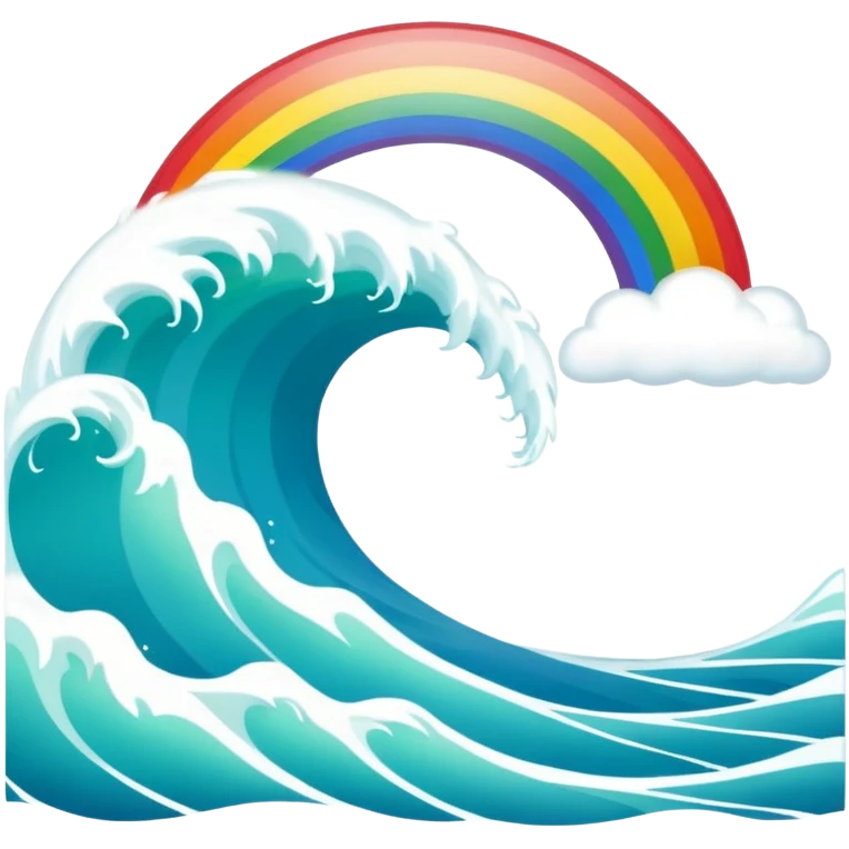 An ocean wave emoji with a rainbow emerging above it, representing peace and positivity after a storm. Minimal, glossy emoji design, vibrant yet calm color scheme. emoji