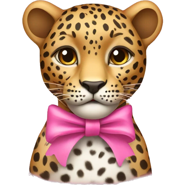leopard wearing pink ribbon around neck emoji