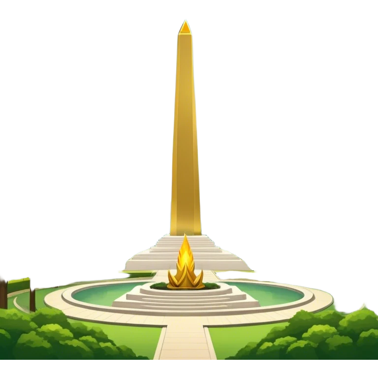Cinematic Realistic Monas Landmark Emoji, showcasing the National Monument in Jakarta, a towering obelisk with a golden flame, set within a lush park under a clear, radiant sky. emoji
