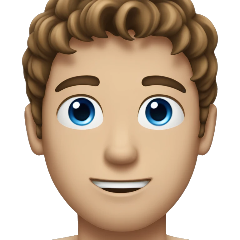 a guy with brown hair and blue eyes, bare-chested, singing emoji