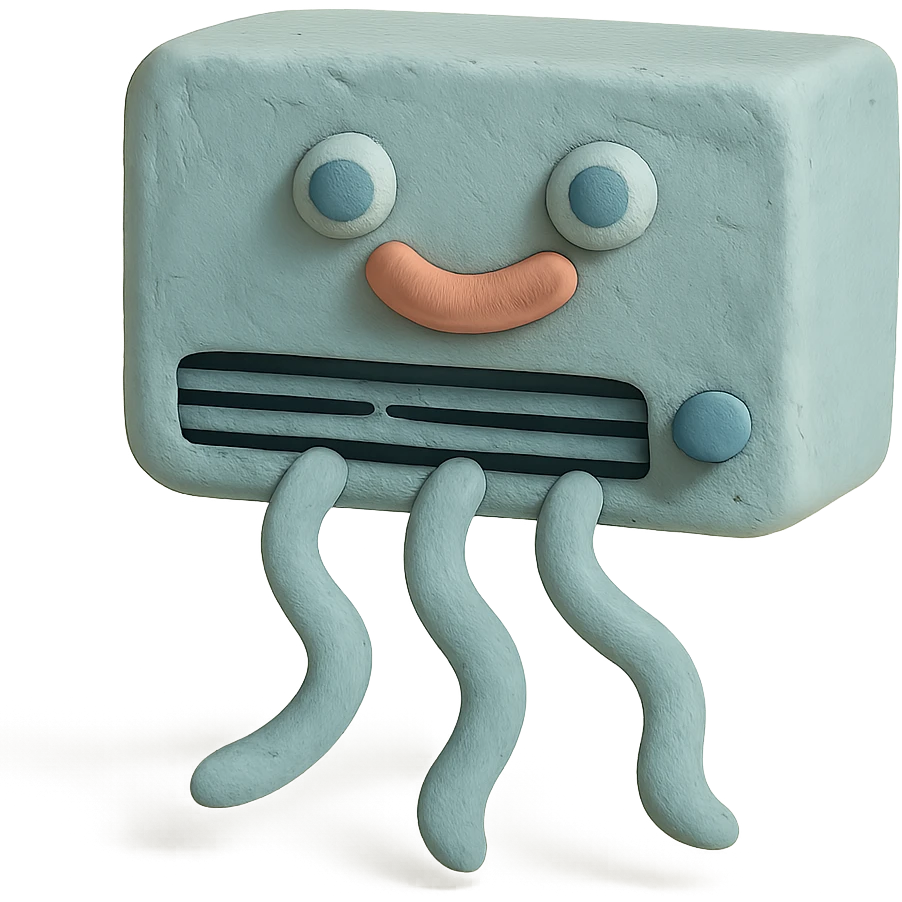 playful air conditioning unit with cool air waves in claymation style with pastel colors emoji