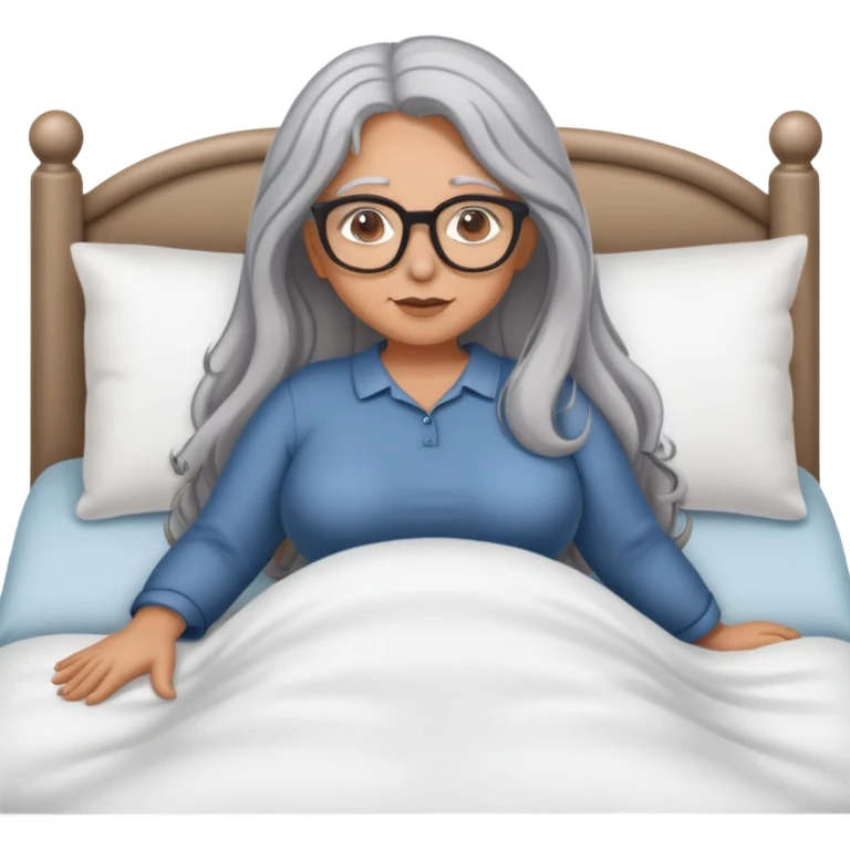 Curvy intimate long gray hair glasses bed pose  emoji