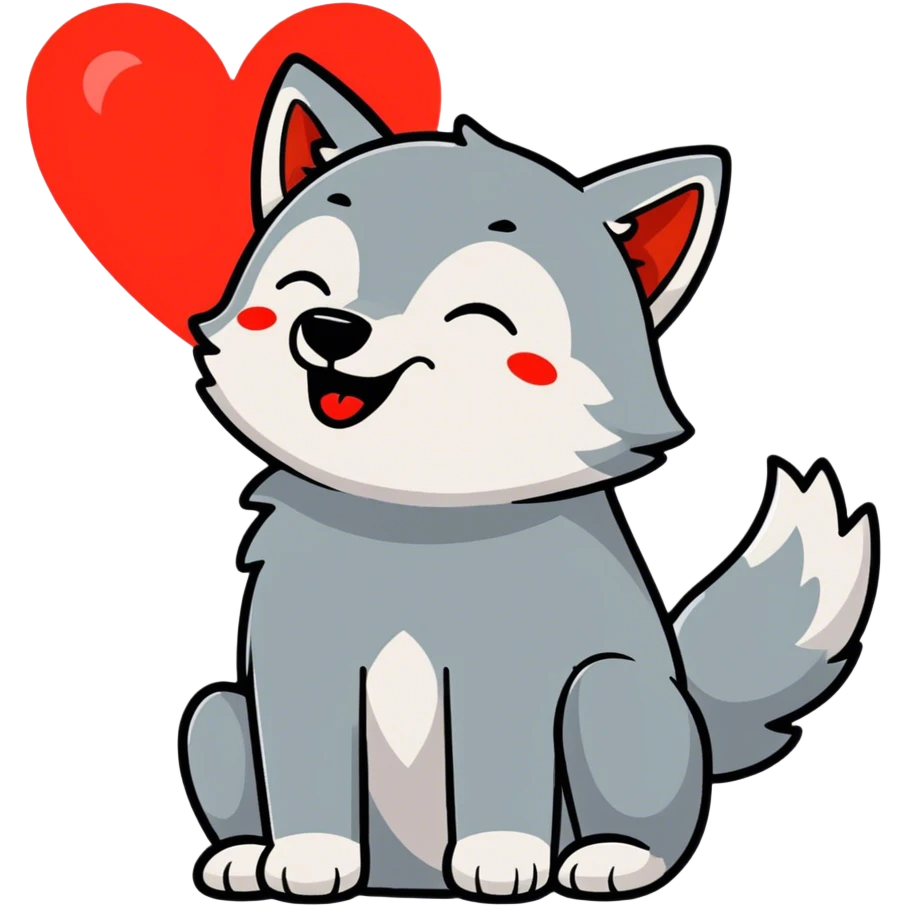 A wolf howling at a great big red heart in the sk great big red heart in the sky  emoji