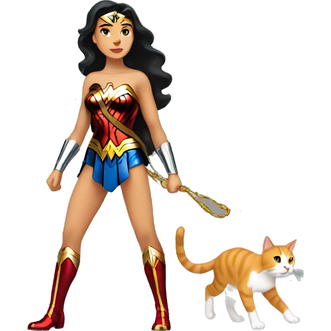 Wonder Woman walking a cat emoji