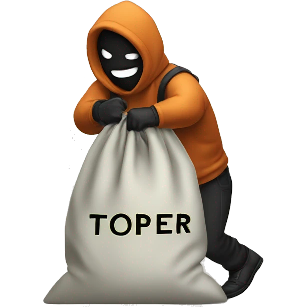 Thief stealing money bag with the word Toptier embroidered on it emoji