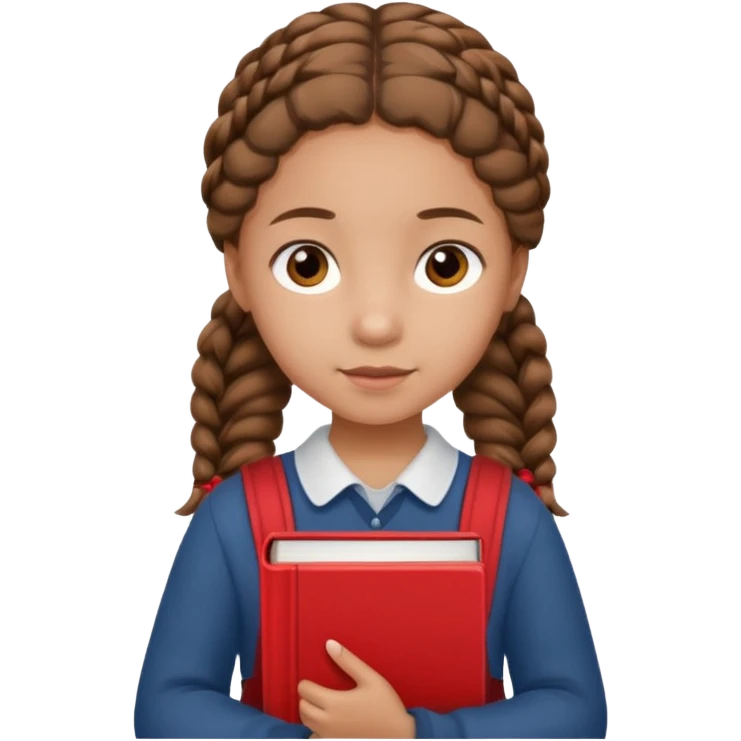 brown braid hair girl kid, student, red book emoji