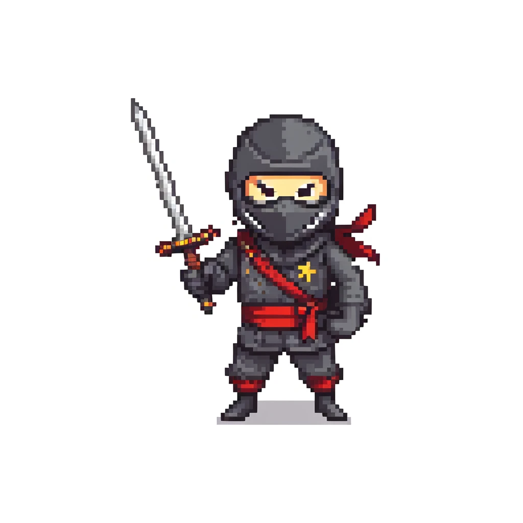 masked ninja with sword and throwing stars emoji