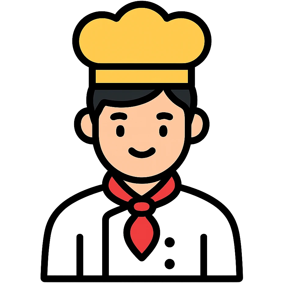 a man with black hair in a chef's suit emoji