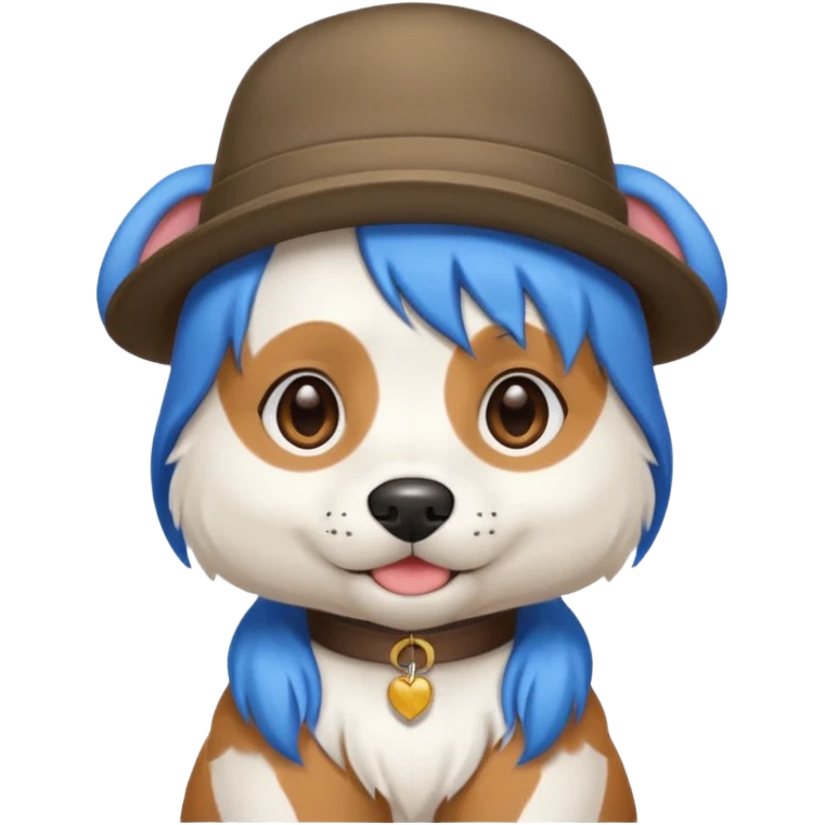fancy dog with blue hair, wearing hat emoji